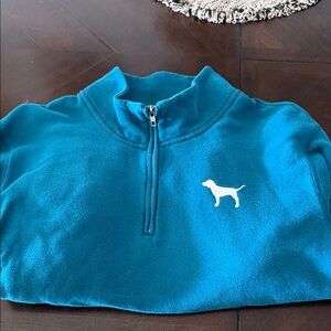 PINK Victoria's Secret Teal Half-Zip Pullover with White Dog Logo